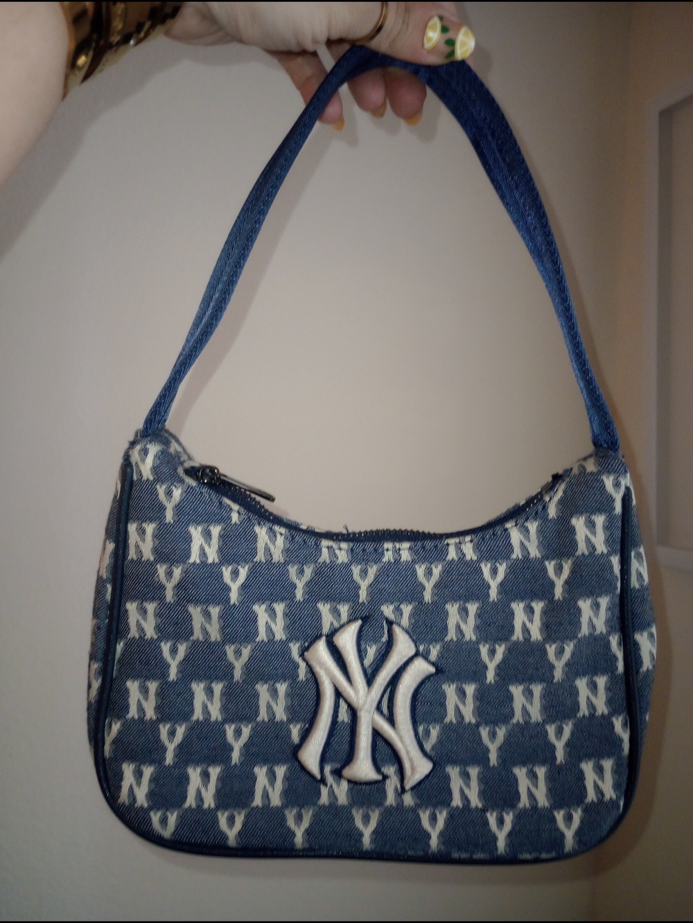 MLB Blue Denim NY Monogram Shoulder Bag